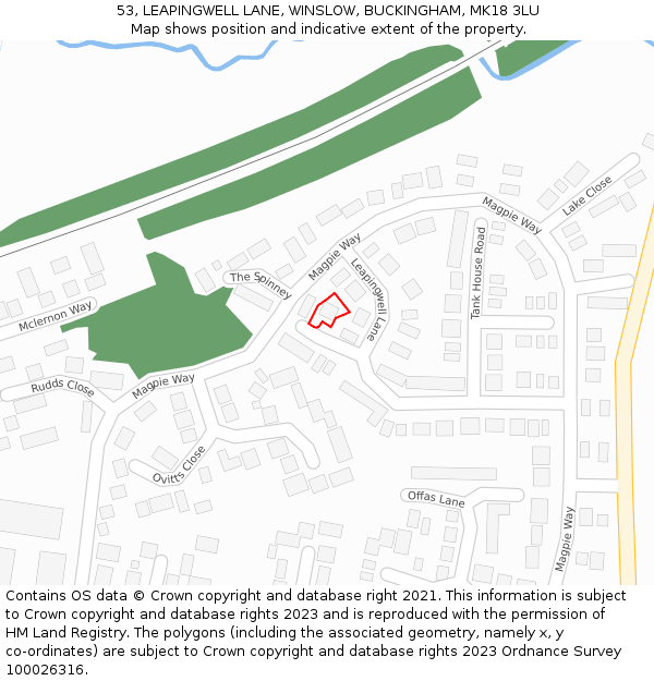 53, LEAPINGWELL LANE, WINSLOW, BUCKINGHAM, MK18 3LU: Location map and indicative extent of plot