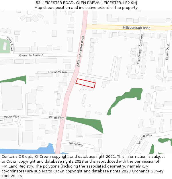 53, LEICESTER ROAD, GLEN PARVA, LEICESTER, LE2 9HJ: Location map and indicative extent of plot