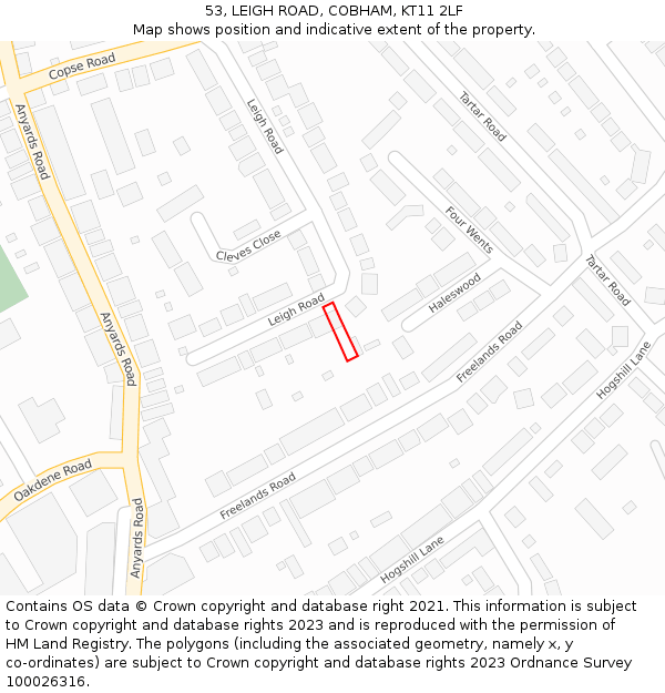53, LEIGH ROAD, COBHAM, KT11 2LF: Location map and indicative extent of plot