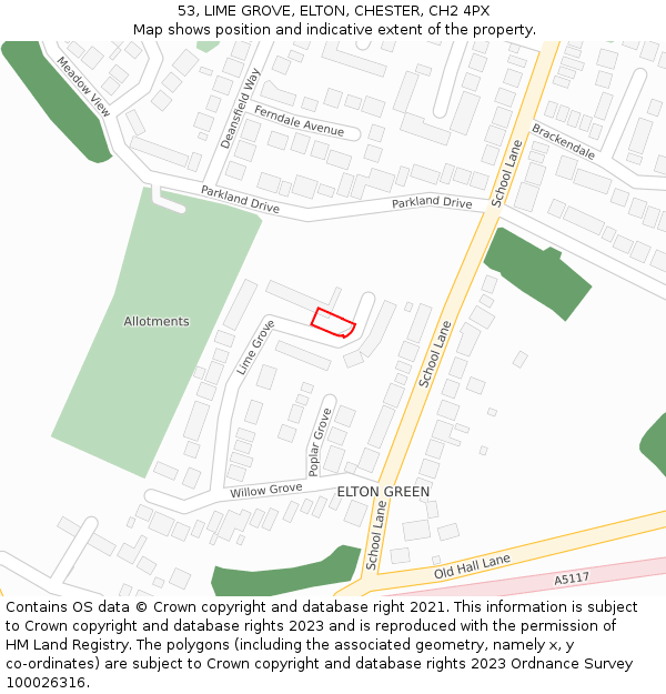 53, LIME GROVE, ELTON, CHESTER, CH2 4PX: Location map and indicative extent of plot