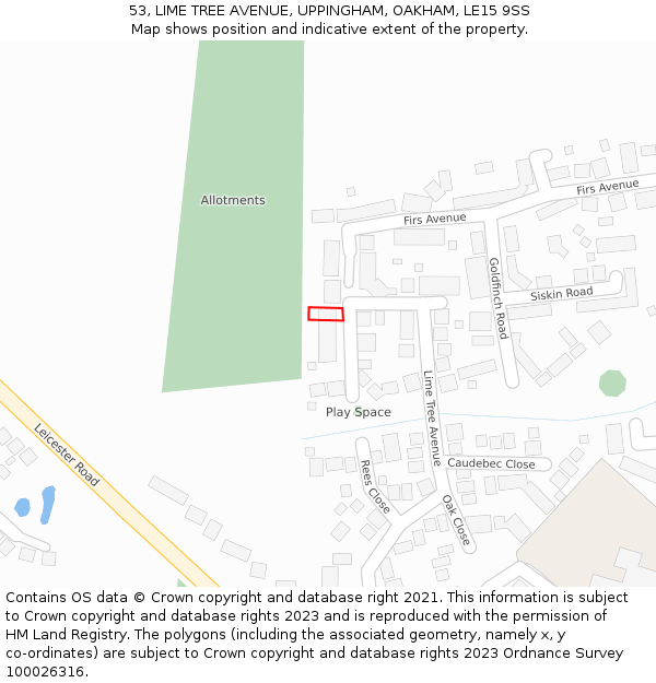 53, LIME TREE AVENUE, UPPINGHAM, OAKHAM, LE15 9SS: Location map and indicative extent of plot