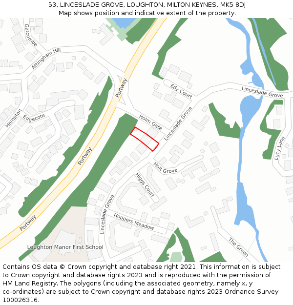 53, LINCESLADE GROVE, LOUGHTON, MILTON KEYNES, MK5 8DJ: Location map and indicative extent of plot