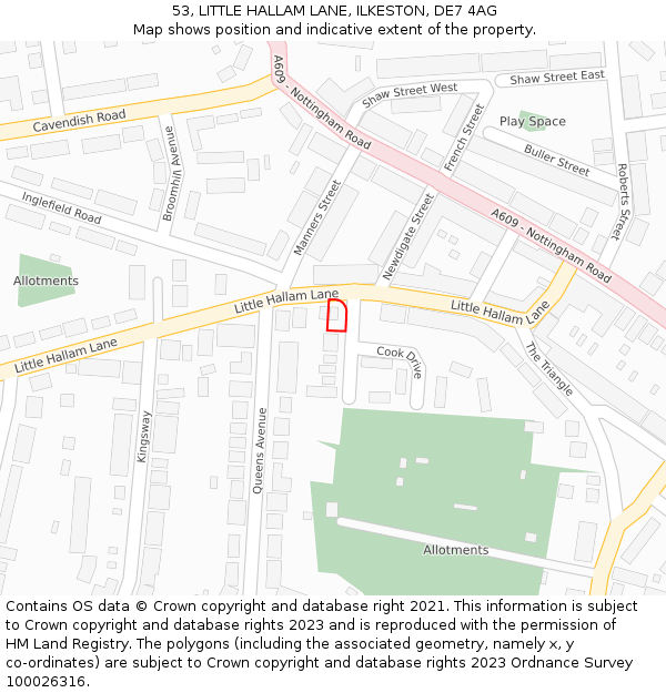 53, LITTLE HALLAM LANE, ILKESTON, DE7 4AG: Location map and indicative extent of plot