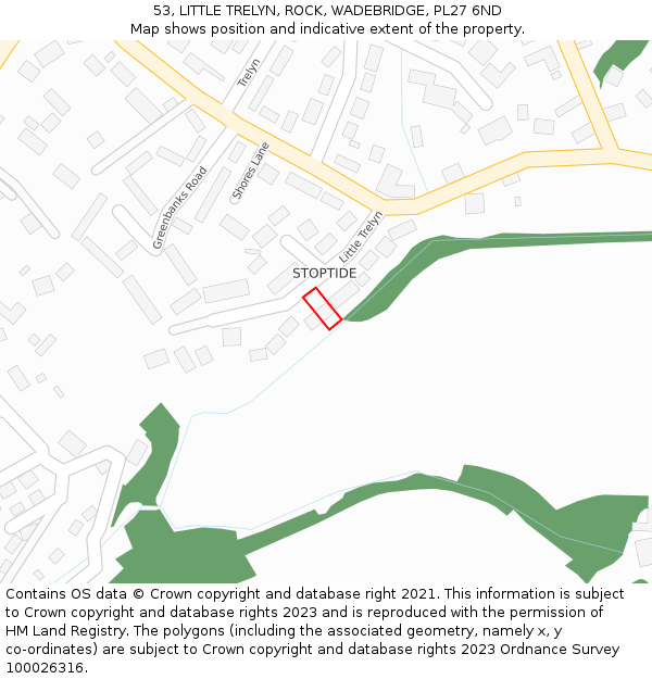 53, LITTLE TRELYN, ROCK, WADEBRIDGE, PL27 6ND: Location map and indicative extent of plot