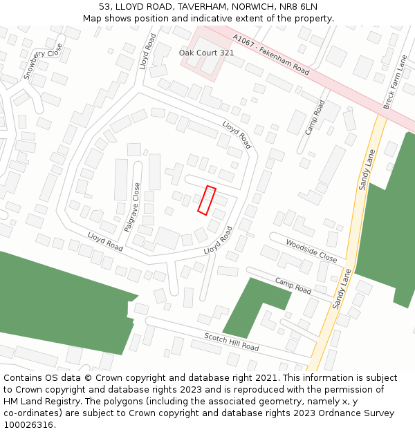 53, LLOYD ROAD, TAVERHAM, NORWICH, NR8 6LN: Location map and indicative extent of plot