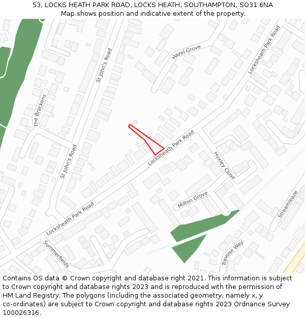 53, LOCKS HEATH PARK ROAD, LOCKS HEATH, SOUTHAMPTON, SO31 6NA: Location map and indicative extent of plot