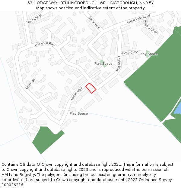 53, LODGE WAY, IRTHLINGBOROUGH, WELLINGBOROUGH, NN9 5YJ: Location map and indicative extent of plot