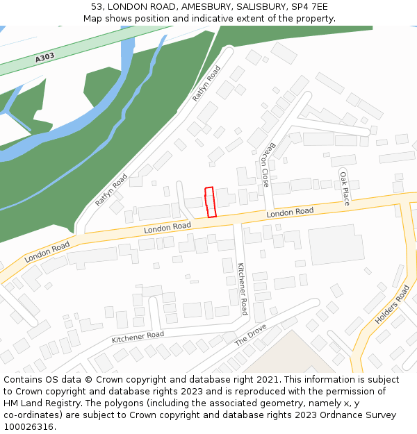 53, LONDON ROAD, AMESBURY, SALISBURY, SP4 7EE: Location map and indicative extent of plot