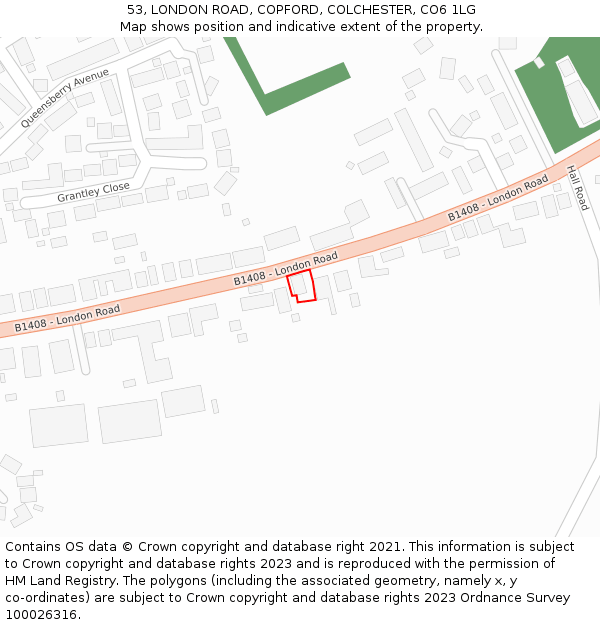 53, LONDON ROAD, COPFORD, COLCHESTER, CO6 1LG: Location map and indicative extent of plot