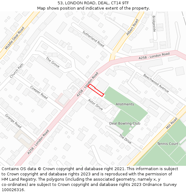 53, LONDON ROAD, DEAL, CT14 9TF: Location map and indicative extent of plot