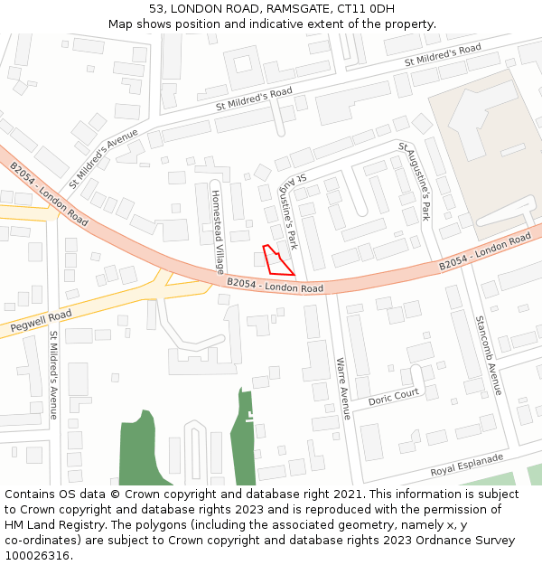 53, LONDON ROAD, RAMSGATE, CT11 0DH: Location map and indicative extent of plot