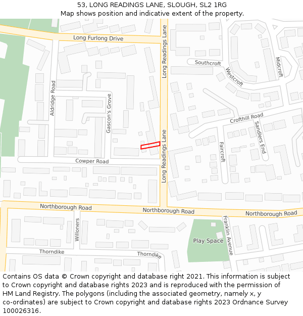 53, LONG READINGS LANE, SLOUGH, SL2 1RG: Location map and indicative extent of plot