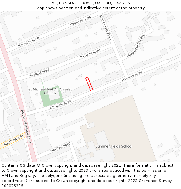 53, LONSDALE ROAD, OXFORD, OX2 7ES: Location map and indicative extent of plot