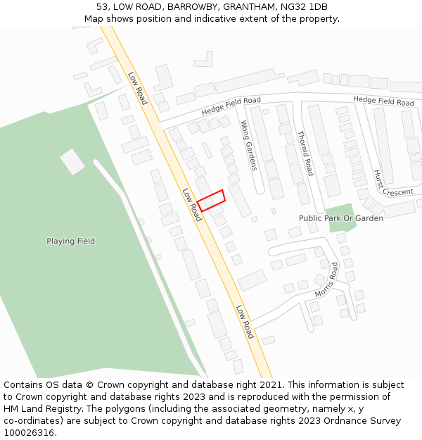 53, LOW ROAD, BARROWBY, GRANTHAM, NG32 1DB: Location map and indicative extent of plot