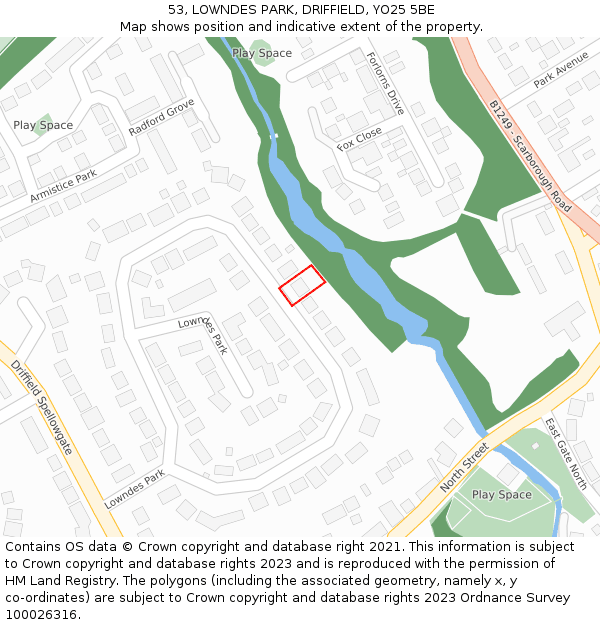 53, LOWNDES PARK, DRIFFIELD, YO25 5BE: Location map and indicative extent of plot