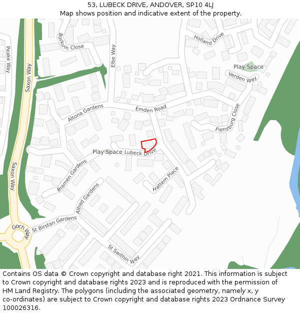 53, LUBECK DRIVE, ANDOVER, SP10 4LJ: Location map and indicative extent of plot