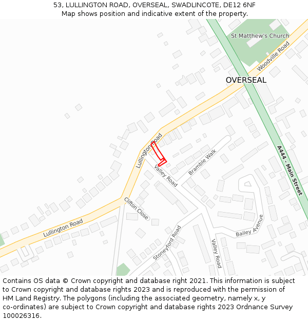 53, LULLINGTON ROAD, OVERSEAL, SWADLINCOTE, DE12 6NF: Location map and indicative extent of plot
