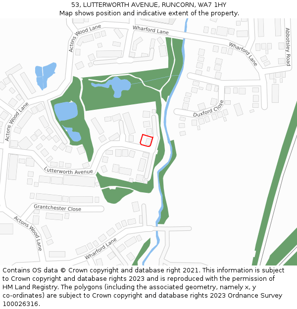 53, LUTTERWORTH AVENUE, RUNCORN, WA7 1HY: Location map and indicative extent of plot