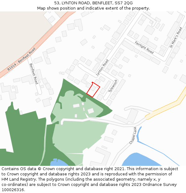 53, LYNTON ROAD, BENFLEET, SS7 2QG: Location map and indicative extent of plot