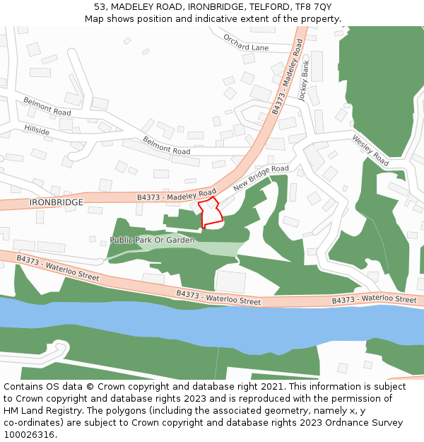 53, MADELEY ROAD, IRONBRIDGE, TELFORD, TF8 7QY: Location map and indicative extent of plot