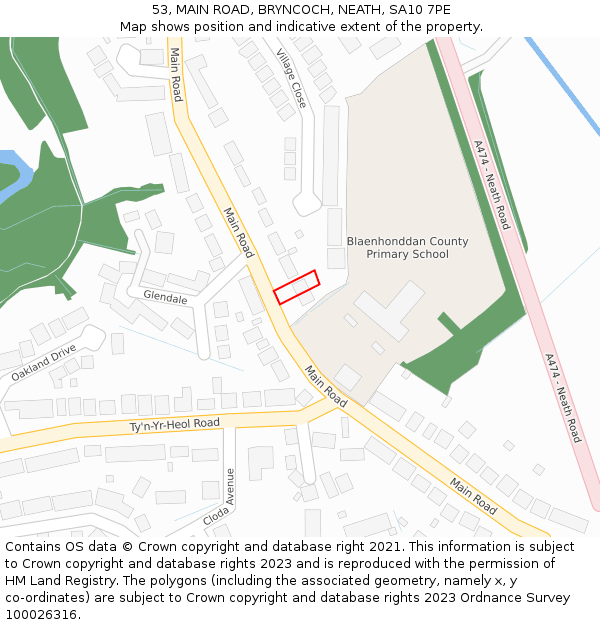 53, MAIN ROAD, BRYNCOCH, NEATH, SA10 7PE: Location map and indicative extent of plot