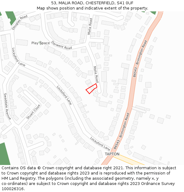 53, MALIA ROAD, CHESTERFIELD, S41 0UF: Location map and indicative extent of plot