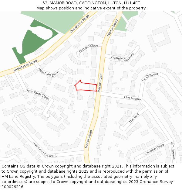 53, MANOR ROAD, CADDINGTON, LUTON, LU1 4EE: Location map and indicative extent of plot