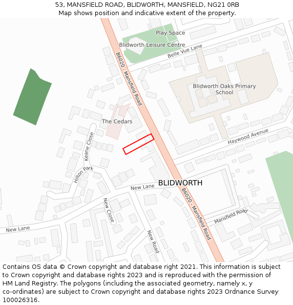 53, MANSFIELD ROAD, BLIDWORTH, MANSFIELD, NG21 0RB: Location map and indicative extent of plot