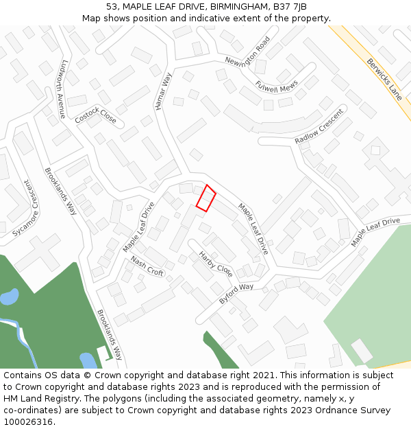 53, MAPLE LEAF DRIVE, BIRMINGHAM, B37 7JB: Location map and indicative extent of plot