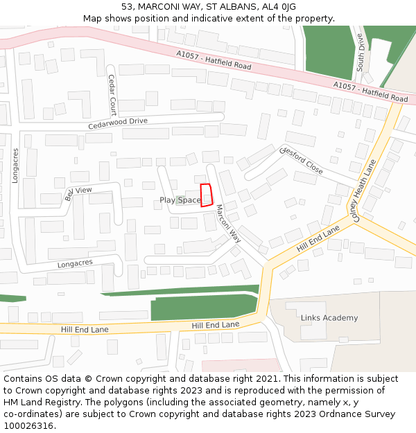 53, MARCONI WAY, ST ALBANS, AL4 0JG: Location map and indicative extent of plot