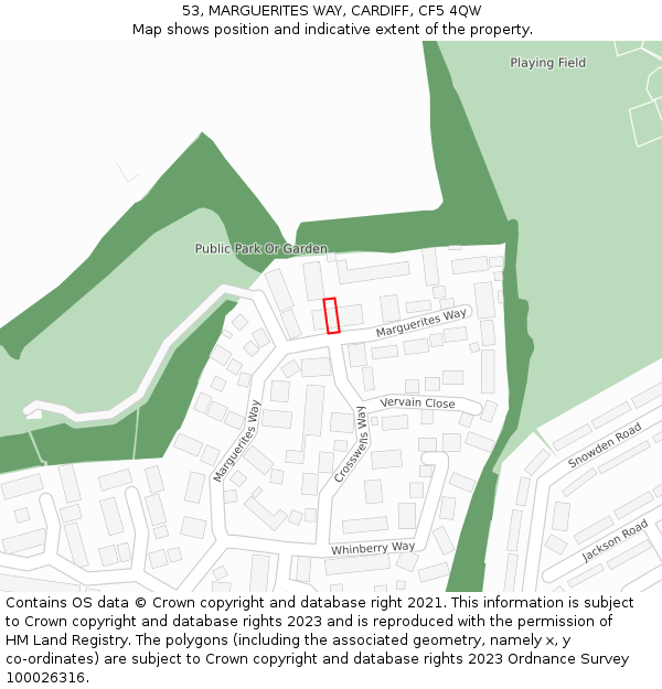 53, MARGUERITES WAY, CARDIFF, CF5 4QW: Location map and indicative extent of plot