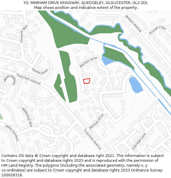 53, MARHAM DRIVE KINGSWAY, QUEDGELEY, GLOUCESTER, GL2 2DL: Location map and indicative extent of plot
