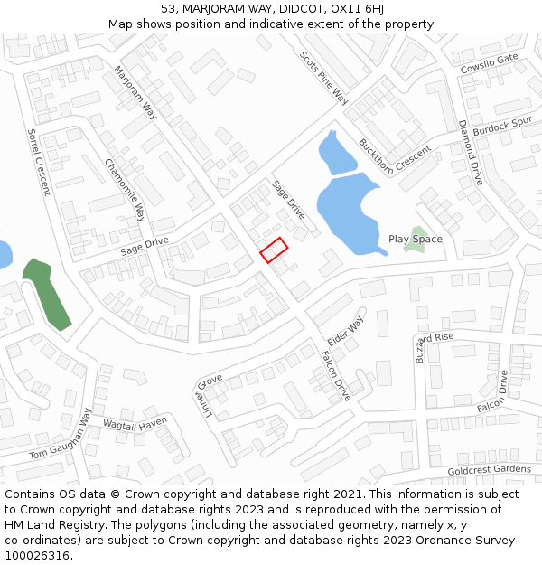 53, MARJORAM WAY, DIDCOT, OX11 6HJ: Location map and indicative extent of plot