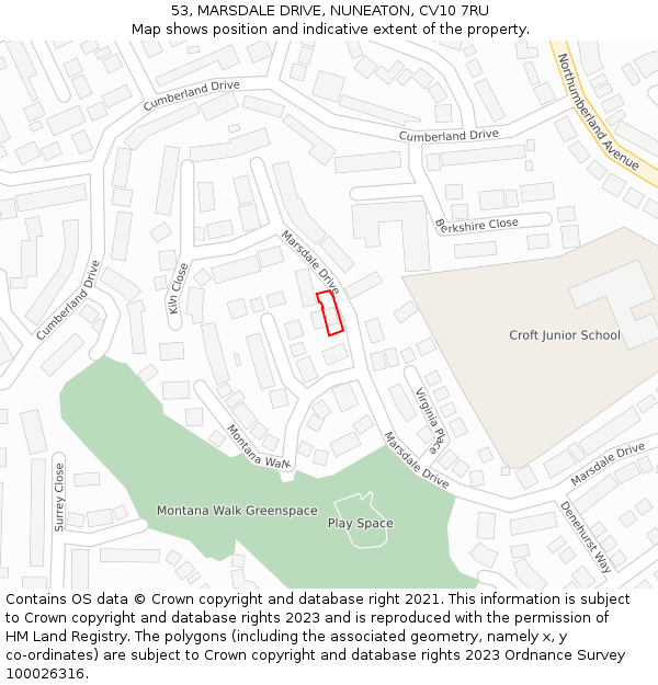 53, MARSDALE DRIVE, NUNEATON, CV10 7RU: Location map and indicative extent of plot