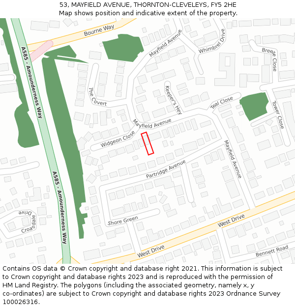 53, MAYFIELD AVENUE, THORNTON-CLEVELEYS, FY5 2HE: Location map and indicative extent of plot