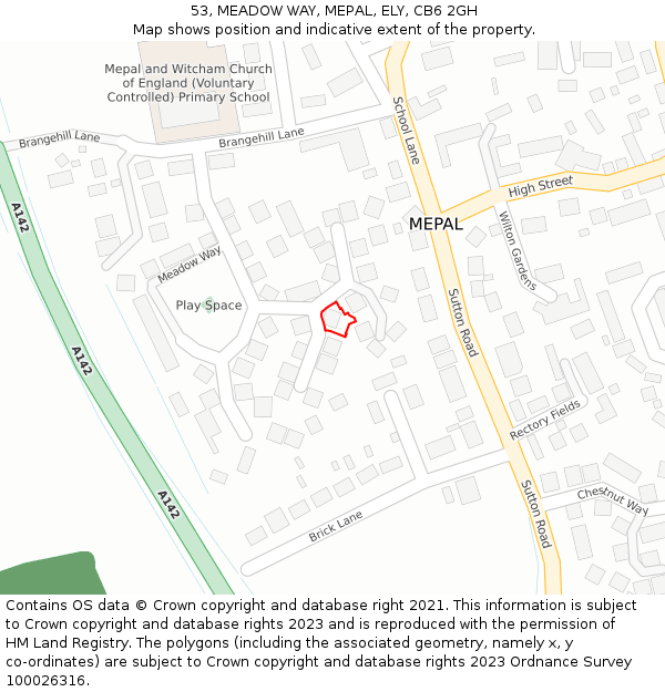 53, MEADOW WAY, MEPAL, ELY, CB6 2GH: Location map and indicative extent of plot