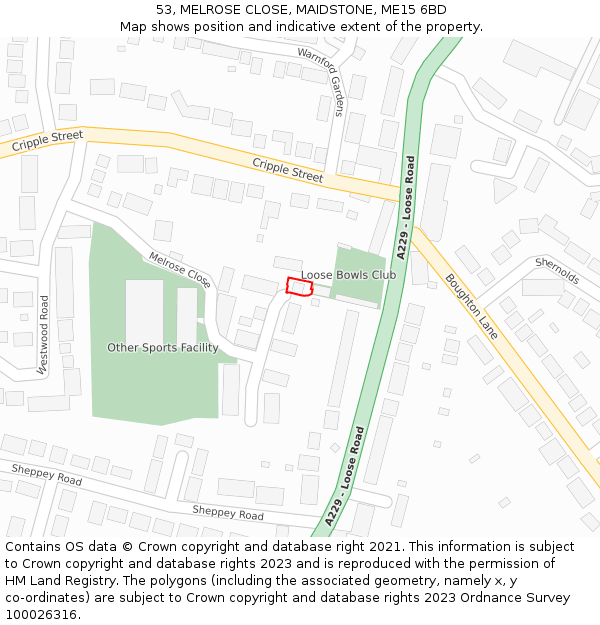 53, MELROSE CLOSE, MAIDSTONE, ME15 6BD: Location map and indicative extent of plot