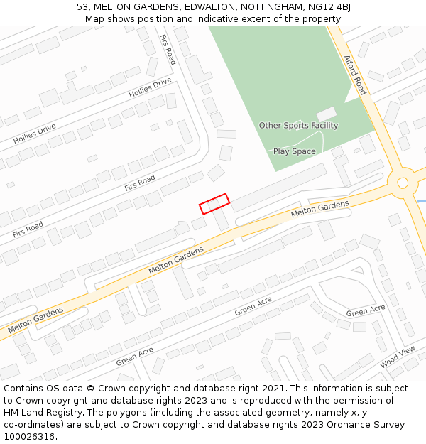 53, MELTON GARDENS, EDWALTON, NOTTINGHAM, NG12 4BJ: Location map and indicative extent of plot