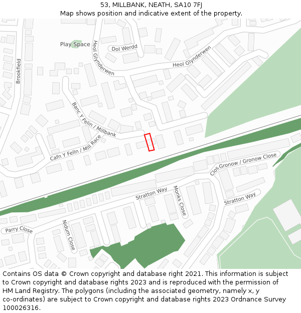 53, MILLBANK, NEATH, SA10 7FJ: Location map and indicative extent of plot