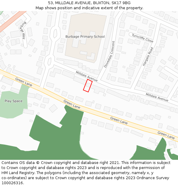 53, MILLDALE AVENUE, BUXTON, SK17 9BG: Location map and indicative extent of plot