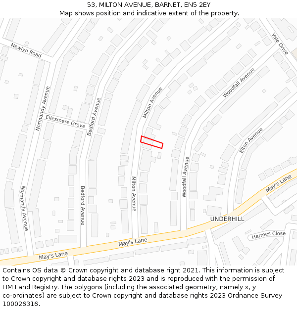 53, MILTON AVENUE, BARNET, EN5 2EY: Location map and indicative extent of plot