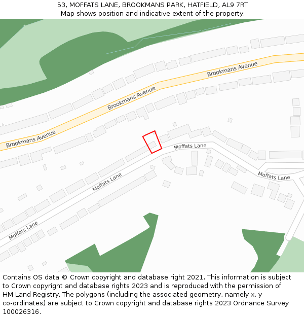 53, MOFFATS LANE, BROOKMANS PARK, HATFIELD, AL9 7RT: Location map and indicative extent of plot