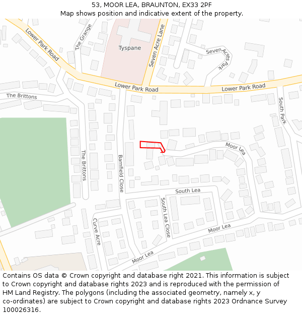 53, MOOR LEA, BRAUNTON, EX33 2PF: Location map and indicative extent of plot