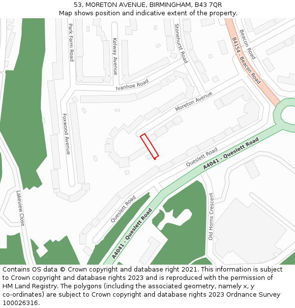53, MORETON AVENUE, BIRMINGHAM, B43 7QR: Location map and indicative extent of plot