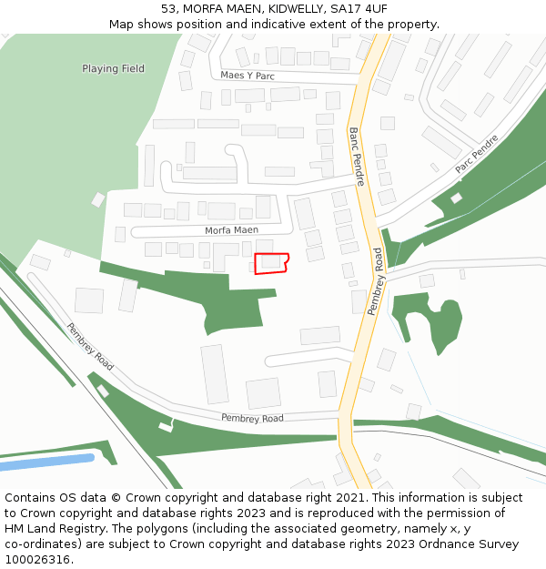 53, MORFA MAEN, KIDWELLY, SA17 4UF: Location map and indicative extent of plot