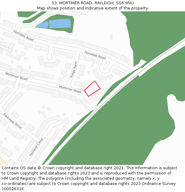 53, MORTIMER ROAD, RAYLEIGH, SS6 9NU: Location map and indicative extent of plot