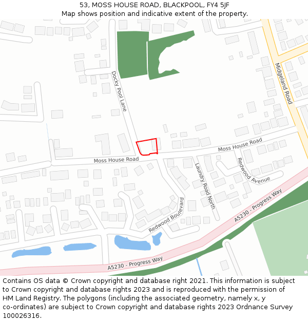 53, MOSS HOUSE ROAD, BLACKPOOL, FY4 5JF: Location map and indicative extent of plot