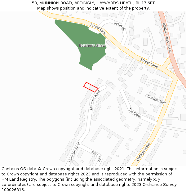 53, MUNNION ROAD, ARDINGLY, HAYWARDS HEATH, RH17 6RT: Location map and indicative extent of plot