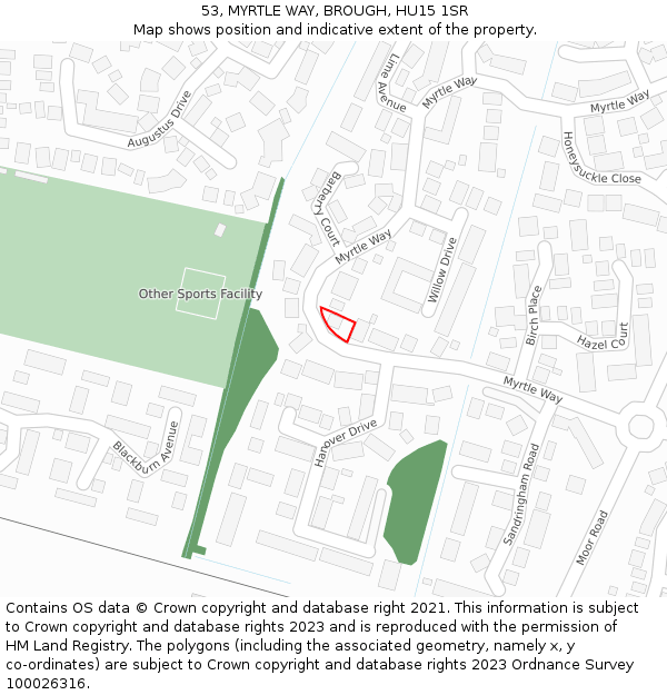 53, MYRTLE WAY, BROUGH, HU15 1SR: Location map and indicative extent of plot