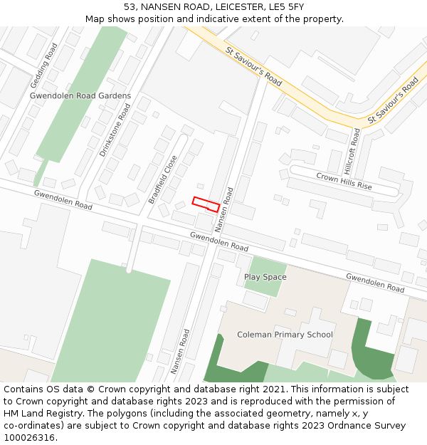 53, NANSEN ROAD, LEICESTER, LE5 5FY: Location map and indicative extent of plot